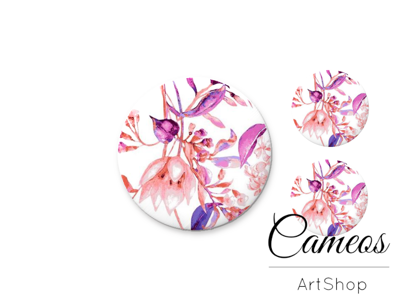 Glass dome cabochon set 1x25mm and 2x12mm or 1x20mm and 2x10mm, Flowers- S1571 - Cameos Art Shop