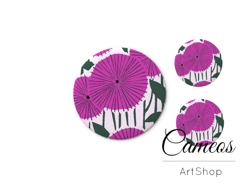Glass dome cabochon set 1x25mm and 2x12mm or 1x20mm and 2x10mm,Flowers- S1572 - Cameos Art Shop