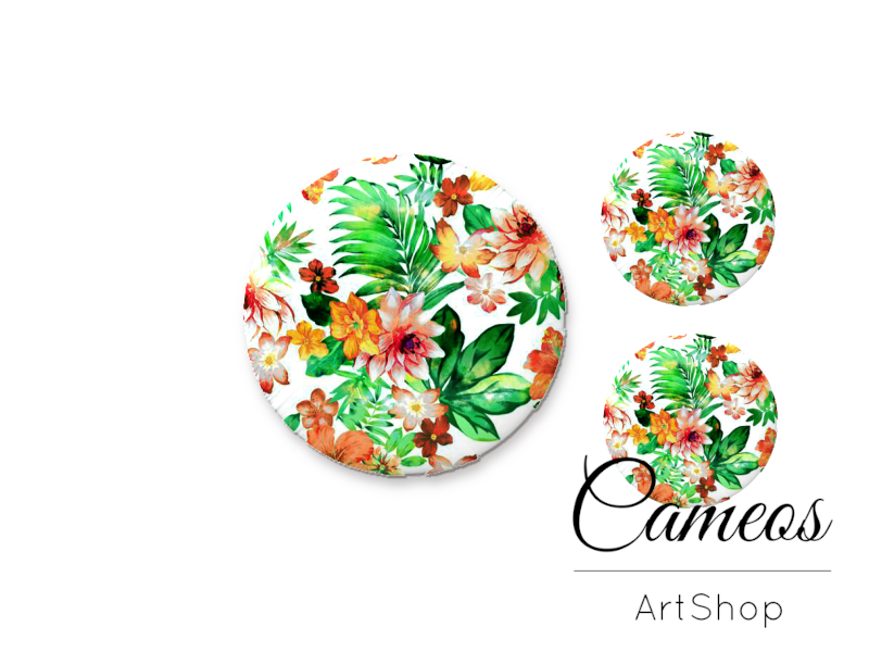 Glass dome cabochon set 1x25mm and 2x12mm or 1x20mm and 2x10mm,Flowers- S1575 - Cameos Art Shop