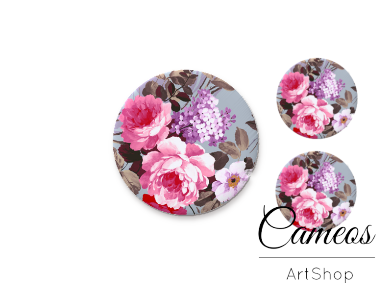 Glass dome cabochon set 1x25mm and 2x12mm or 1x20mm and 2x10mm,Flowers- S1576 - Cameos Art Shop