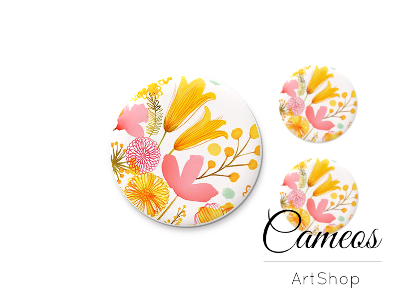 Glass dome cabochon set 1x25mm and 2x12mm or 1x20mm and 2x10mm,Flowers- S1577 - Cameos Art Shop