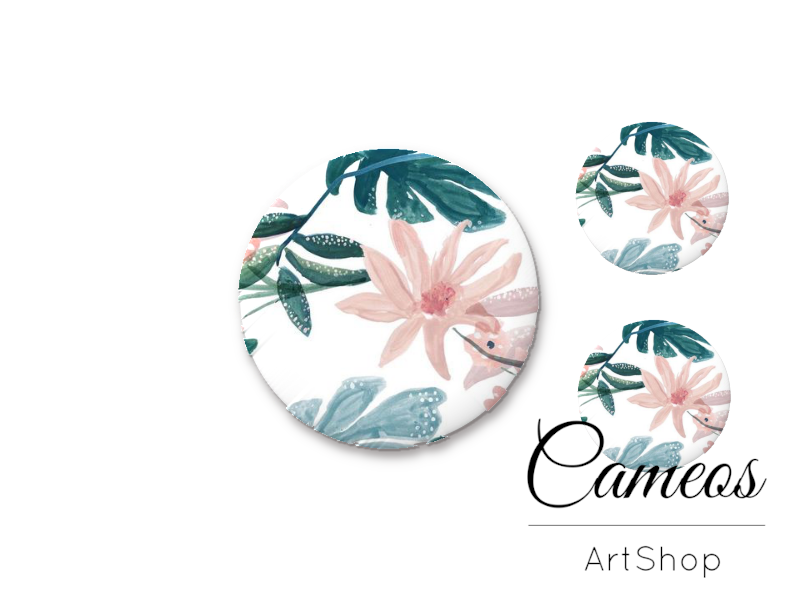Glass dome cabochon set 1x25mm and 2x12mm or 1x20mm and 2x10mm,Flowers- S1581 - Cameos Art Shop