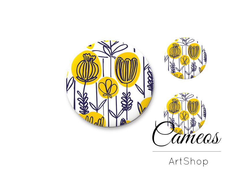 Glass dome cabochon set 1x25mm and 2x12mm or 1x20mm and 2x10mm,Flowers- S1585 - Cameos Art Shop