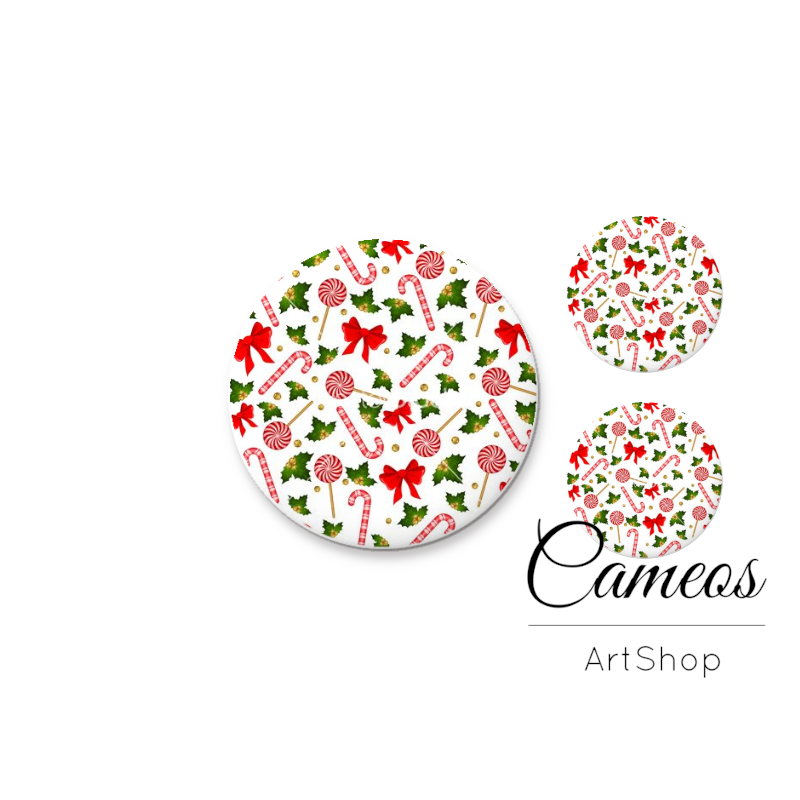 Glass dome cabochon set 1x25mm and 2x12mm or 1x20mm and 2x10mm, Christmas Motive- S1600 - Cameos Art Shop