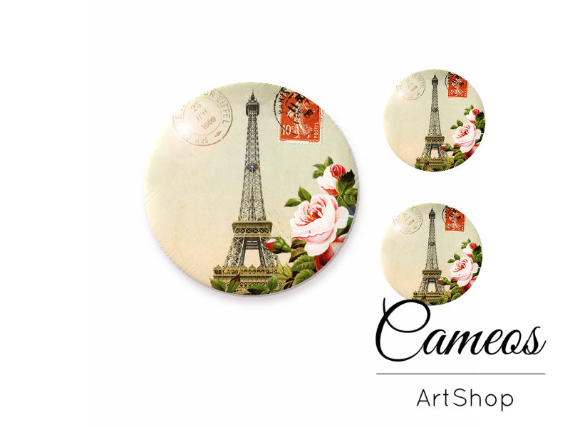 Glass cabochon set 1x25mm and 2x12mm or 1x20mm and 2x10mm, Eiffel tower- S181 - Cameos Art Shop