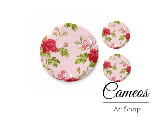 Glass cabochon set 1x25mm and 2x12mm or 1x20mm and 2x10mm, Floral Motive- S194 - Cameos Art Shop