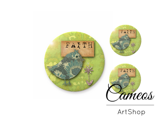 Glass dome cabochon set 1x25mm and 2x12mm or 1x20mm and 2x10mm, Faith- S277 - Cameos Art Shop