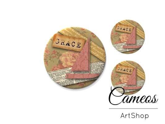 Glass dome cabochon set 1x25mm and 2x12mm or 1x20mm and 2x10mm, Grace- S278 - Cameos Art Shop
