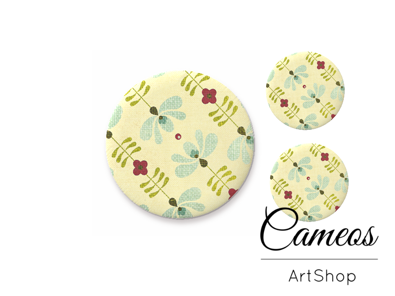 Glass dome cabochon set 1x25mm and 2x12mm or 1x20mm and 2x10mm, Flower Pattern- S290 - Cameos Art Shop