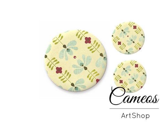 Glass dome cabochon set 1x25mm and 2x12mm or 1x20mm and 2x10mm, Flower Pattern- S290 - Cameos Art Shop