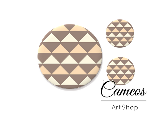 Glass dome cabochon set 1x25mm and 2x12mm or 1x20mm and 2x10mm, Geometric Pattern- S293 - Cameos Art Shop