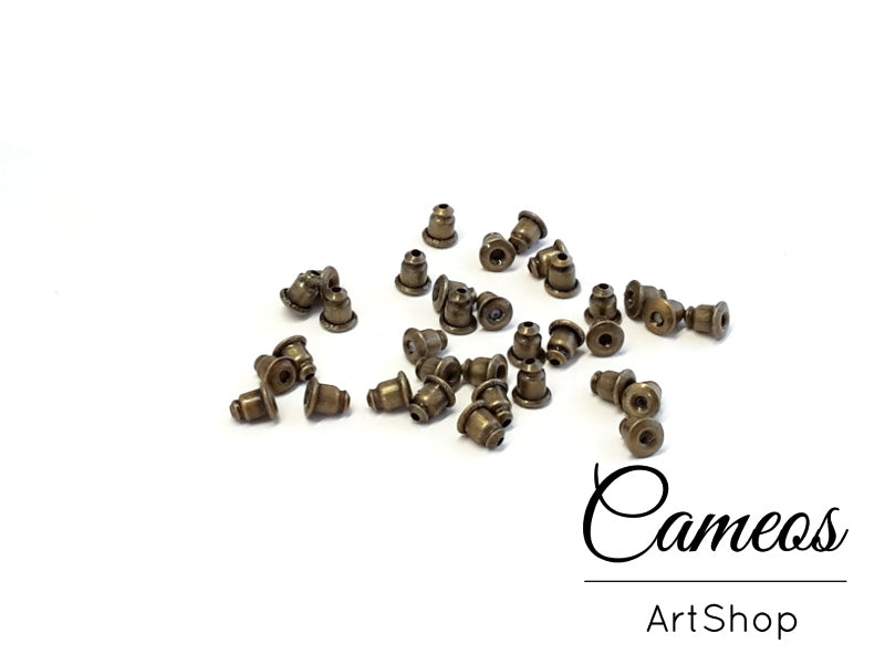 20 pcs Antique Bronze Ear nuts, 6mm, Earring Finding, Ear Back - Cameos Art Shop