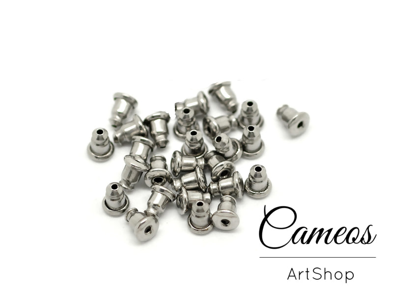 20 pcs Silver Ear nuts, 6mm, Earring Finding, Ear Back - Cameos Art Shop