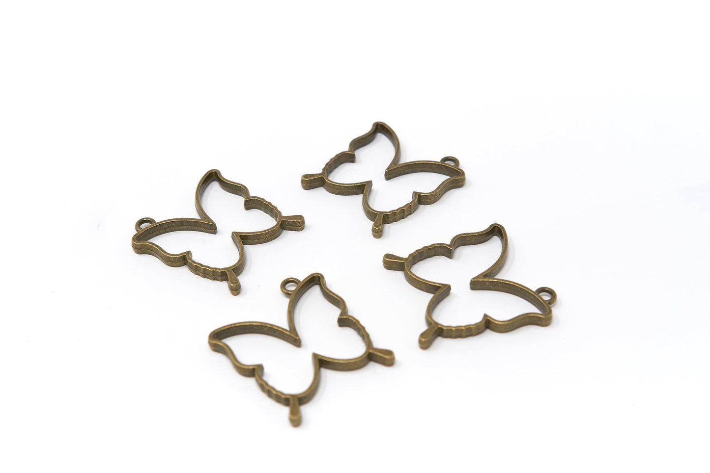 3 pcs 35mm Bronze Butterflys Charms, Open Back Bezels, Large Matte Gold Pendants