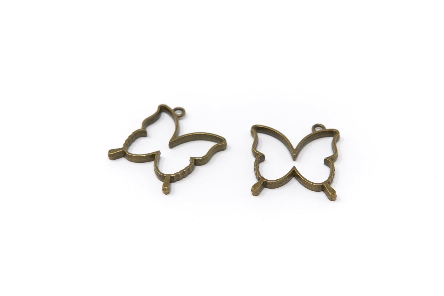 3 pcs 35mm Bronze Butterflys Charms, Open Back Bezels, Large Matte Gold Pendants