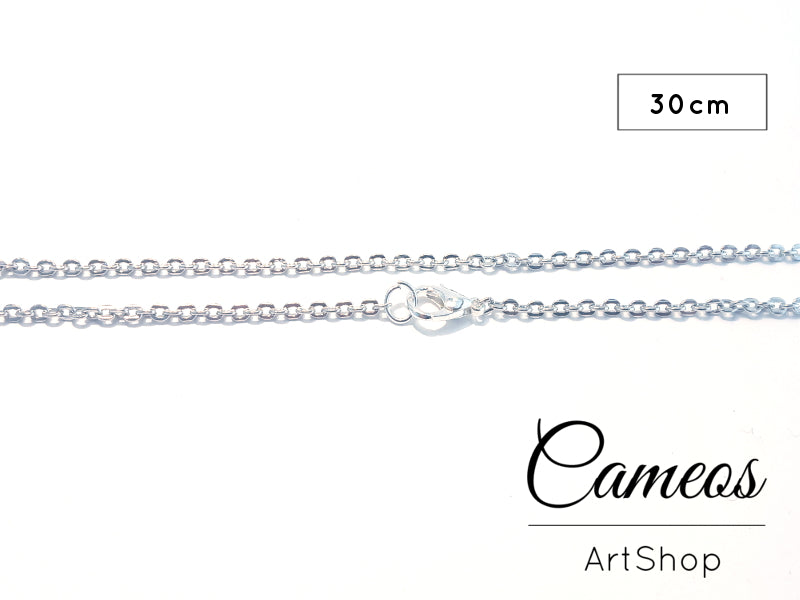 Link chain necklace, 30cm long, silver, 3x2x0,6mm 1 piece - Cameos Art Shop