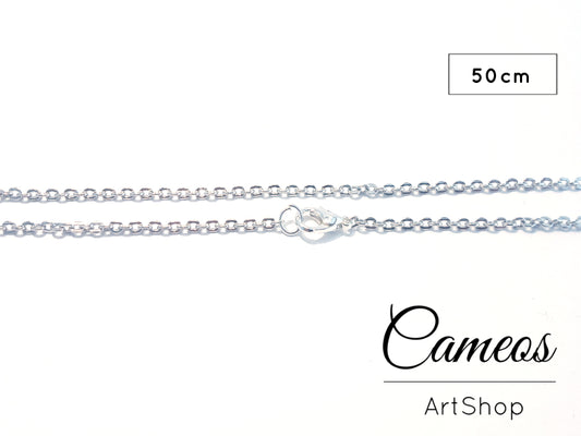 Link chain necklace, 50cm long, silver, 3x2x0,6mm 5 pieces - Cameos Art Shop