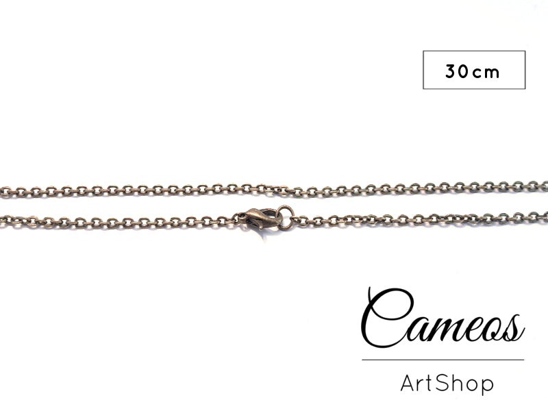 Link chain necklace, 30cm long, antique bronze, 3x2x0,6mm 10 pieces - Cameos Art Shop