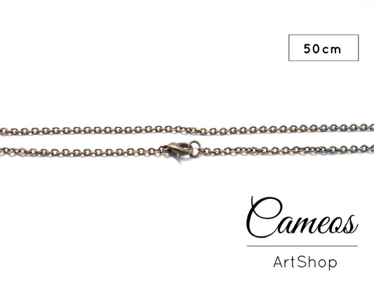 Link chain necklace, 50cm long, antique bronze, 3x2x0,6mm 1 piece - Cameos Art Shop
