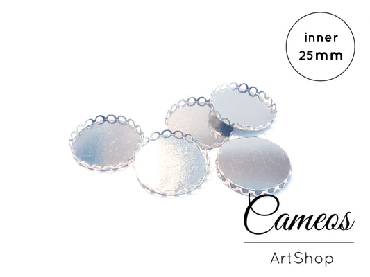 Round Pendant Trays Silver for 25mm Cabochons 20 pieces - Cameos Art Shop