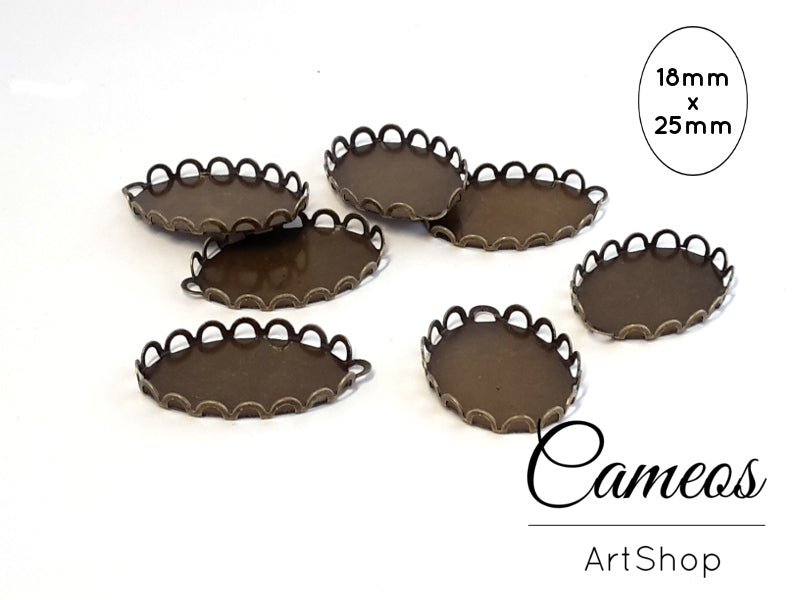Pendant Oval Trays Antique Bronze for 18x25mm Cabochons 10 pieces - Cameos Art Shop