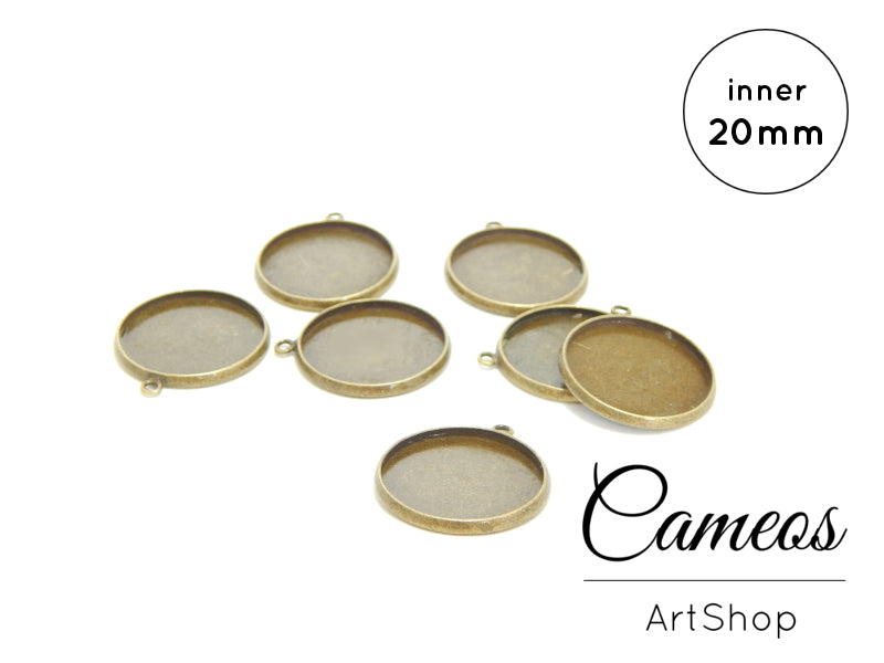Round Pendant Trays Antique Bronze for 20mm Cabochons 20 pieces - Cameos Art Shop