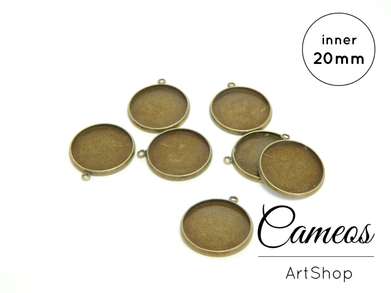 Round Pendant Trays Antique Bronze for 20mm Cabochons 20 pieces - Cameos Art Shop