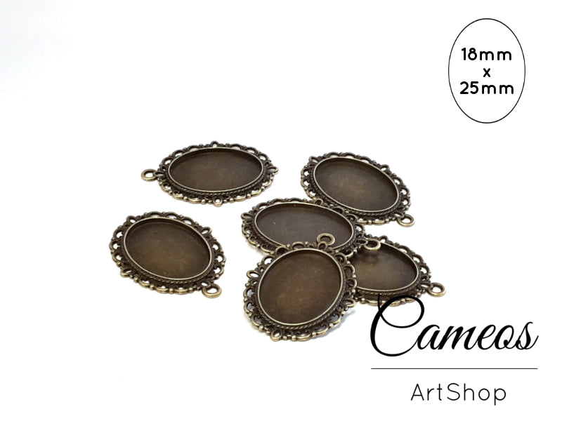 5 pieces Oval Pendant Trays Antique Bronze for 18x25mm Cabochons - Cameos Art Shop