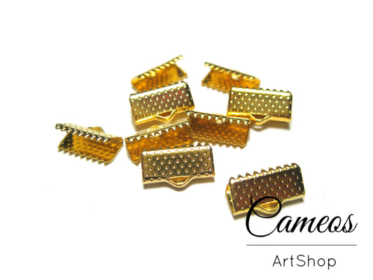 10 pcs  Gold Tone Ribbon End Cap Crimp Beads 10mm - Cameos Art Shop