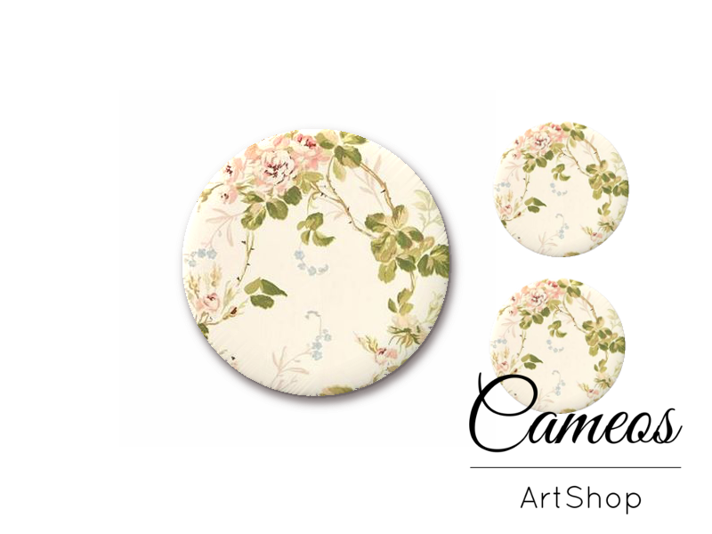 Glass cabochon set 1x25mm and 2x12mm or 1x20mm and 2x10mm, Floral- S1354 - Cameos Art Shop