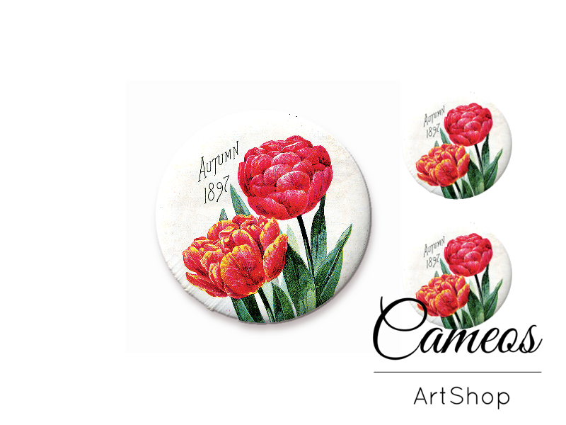 Glass cabochon set 1x25mm and 2x12mm or 1x20mm and 2x10mm, Floral- S1362 - Cameos Art Shop