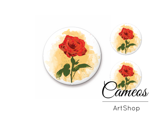 Glass cabochon set 1x25mm and 2x12mm or 1x20mm and 2x10mm, Flowers- S1396 - Cameos Art Shop